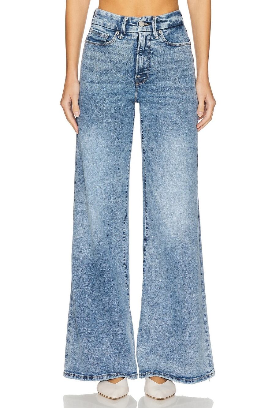 Good American Good Waist Palazzo Indigo Ultra Flare High Rise Stretch Jeans 25